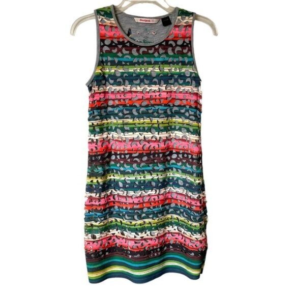 Desigual multicolor rainbow phoenix laser cutout pull over shift dress XS - Picture 1 of 11
